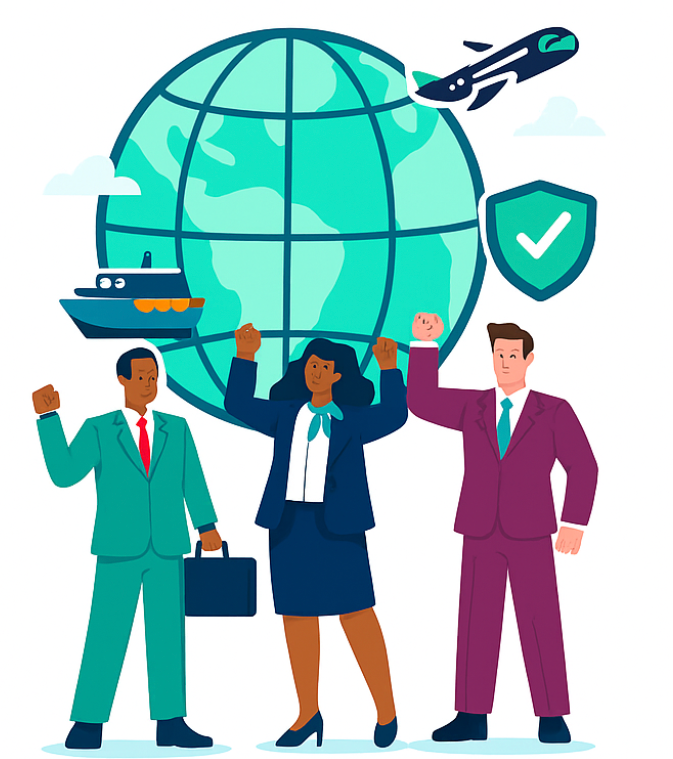 Illustration showing global trade connections and international collaboration.