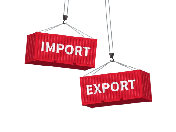 Import and export signage representing cross-border trade.
