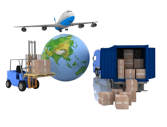 Illustration of global supply chain and Indian exports logistics.